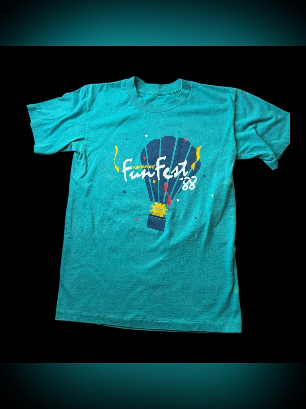 Vintage 1988 Kingsport Funfest Green Single Stitch Graphic T-Shirt Sz S